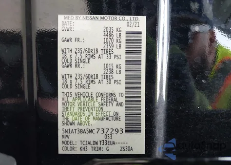 2021 Nissan Rogue Sv Fwd z USA, uszkodzony, nr VIN 5N1AT3BA5MC737293